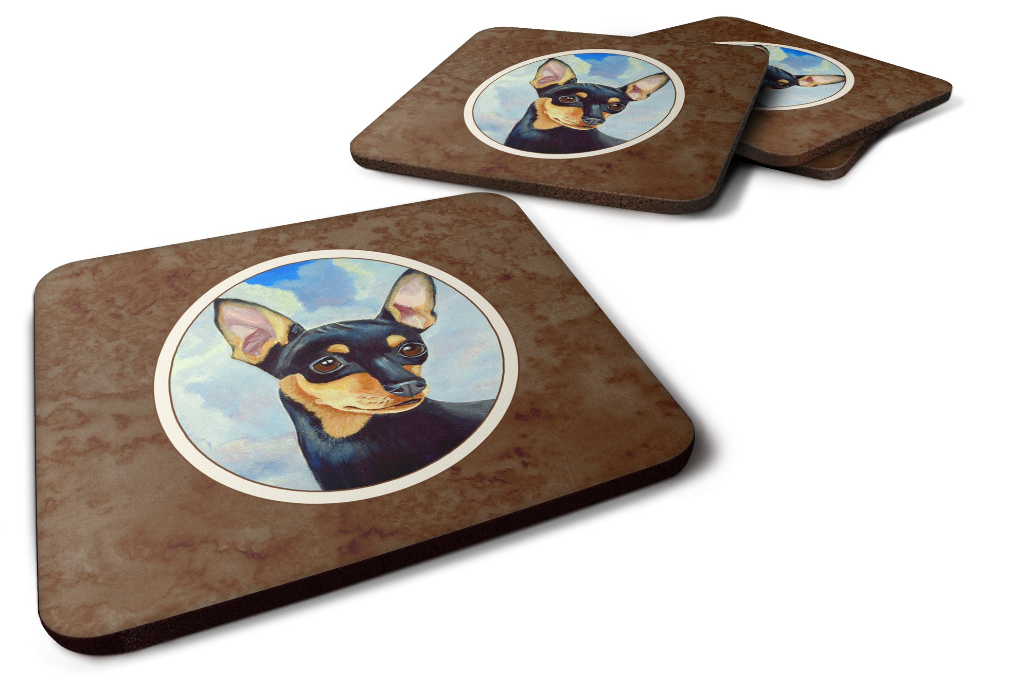 Min Pin Black and Tan Foam Coaster Set of 4 7073FC - the-store.com