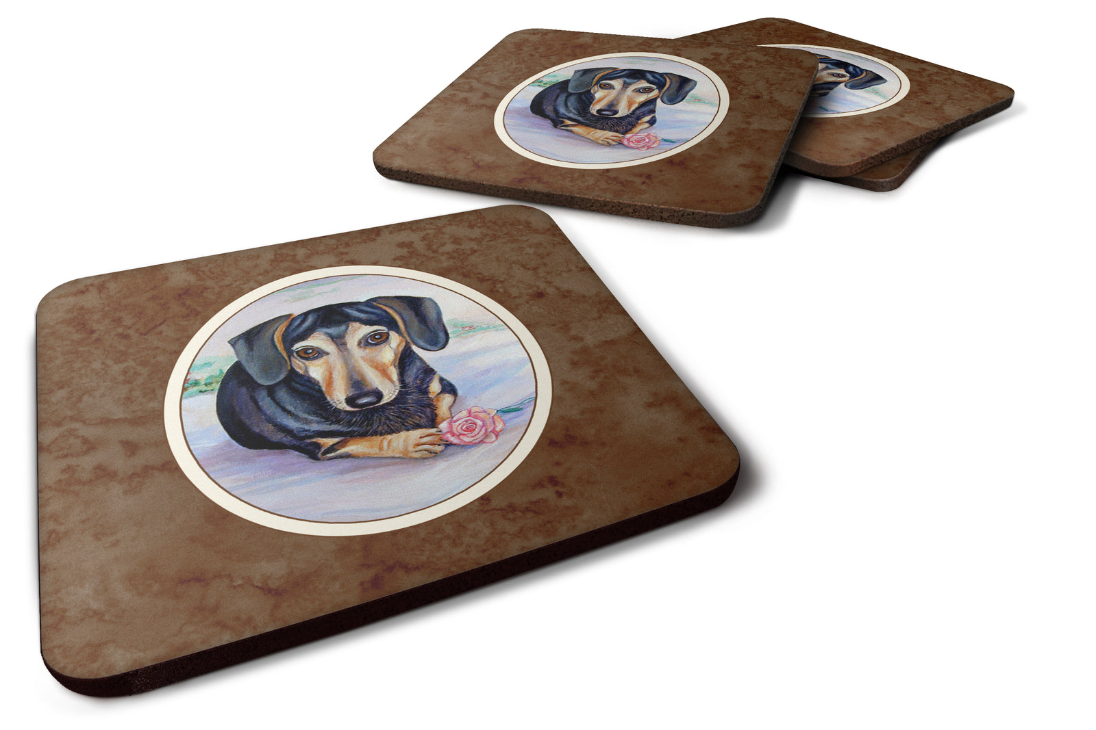 Black and Cream Dachshund Foam Coaster Set of 4 7076FC - the-store.com