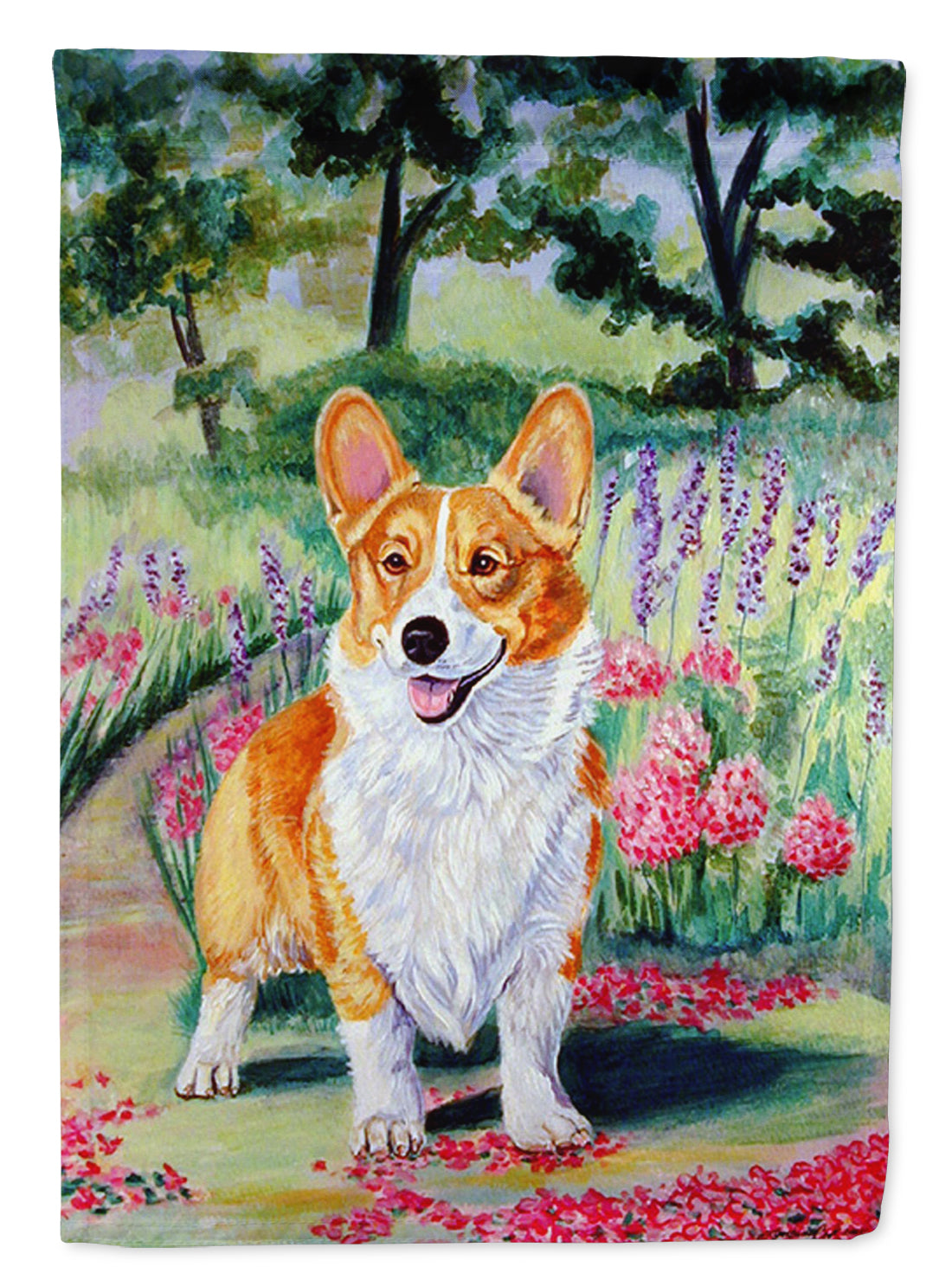 Corgi Springtime in the Garden Flag Canvas House Size  the-store.com.