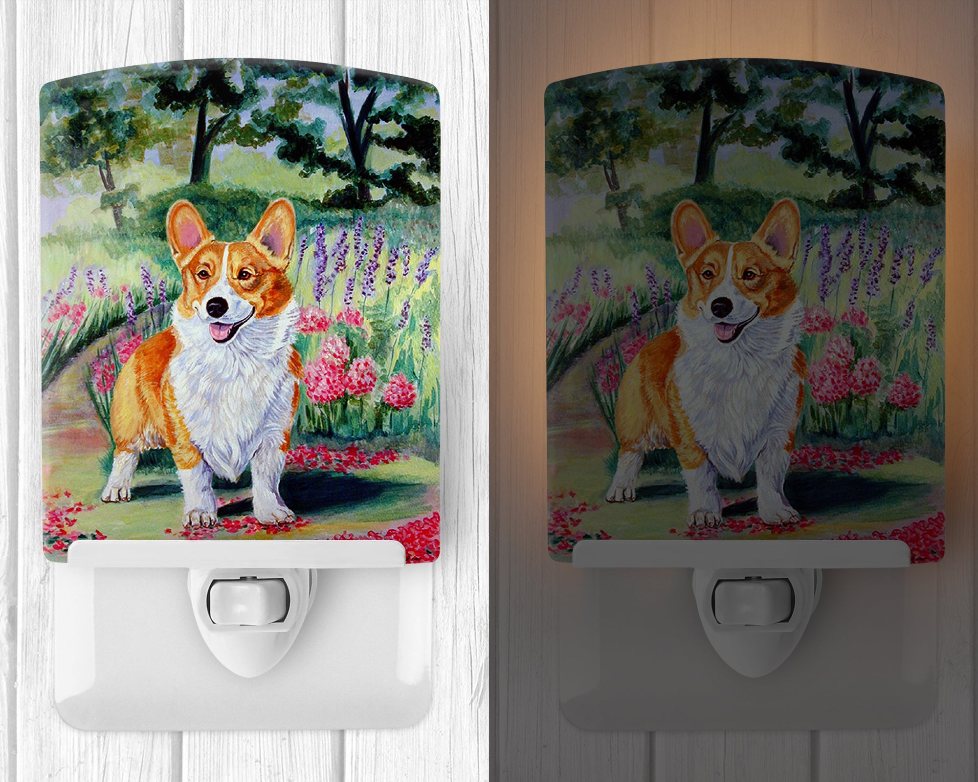 Pembroke Corgi Springtime Ceramic Night Light 7077CNL - the-store.com