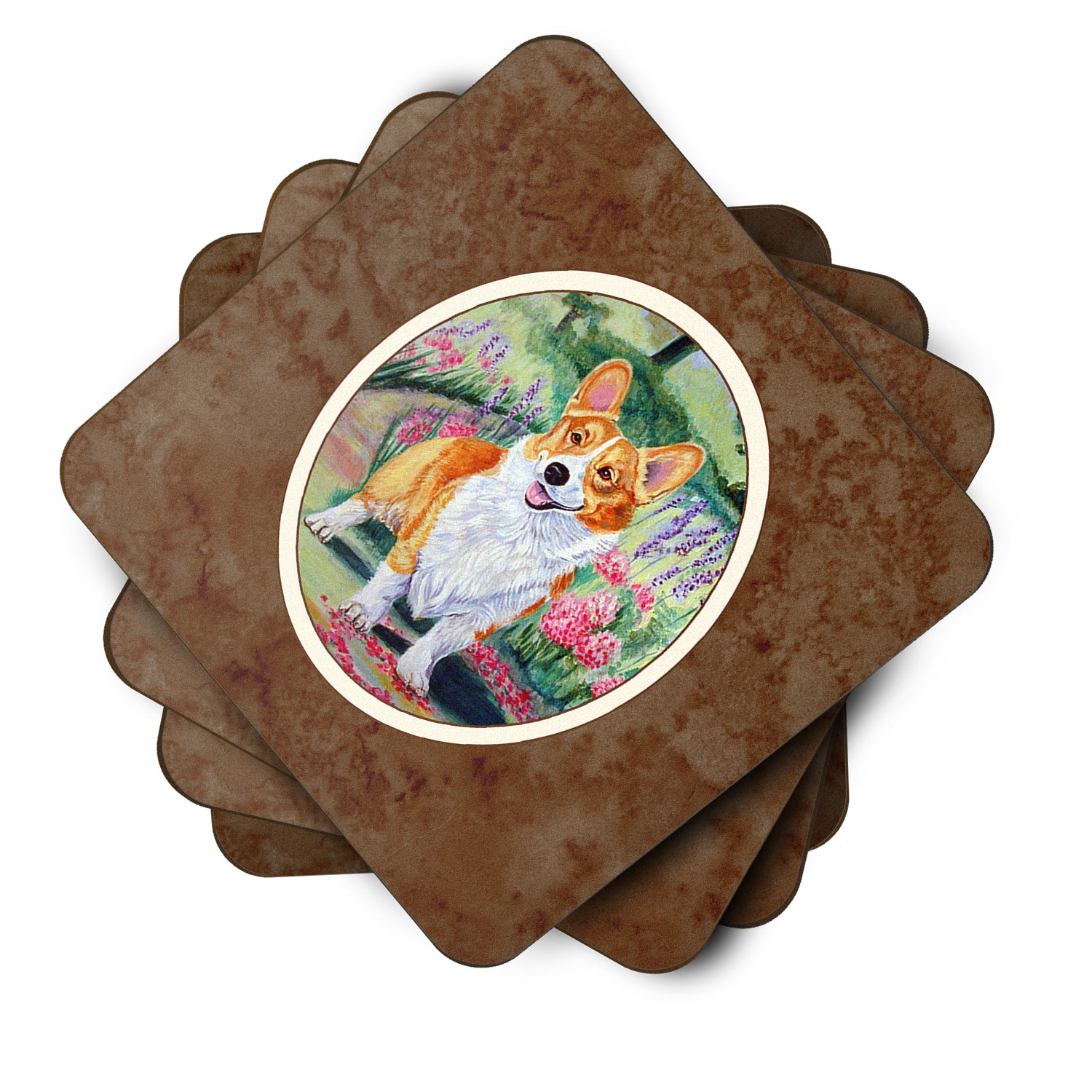 Pembroke Corgi Springtime Foam Coaster Set of 4 7077FC - the-store.com