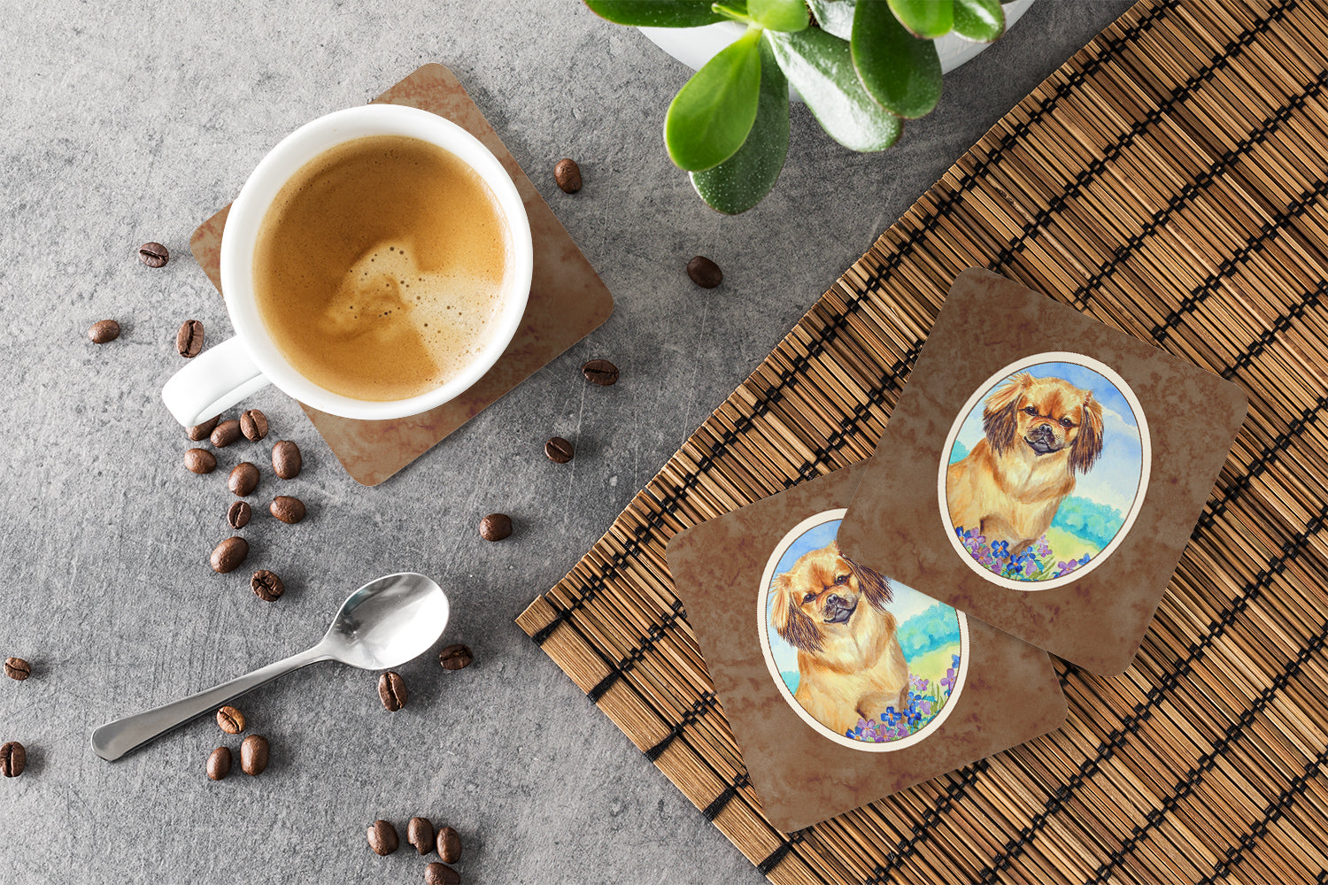 Tibetan Spaniel Foam Coaster Set of 4 7078FC - the-store.com