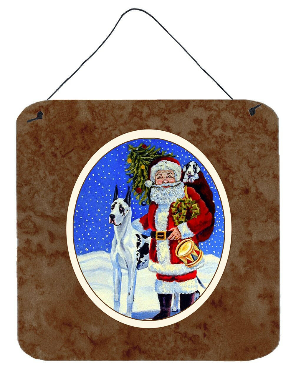 Harlequin Great Dane with Santa Claus Wall or Door Hanging Prints 7083DS66 by Caroline's Treasures