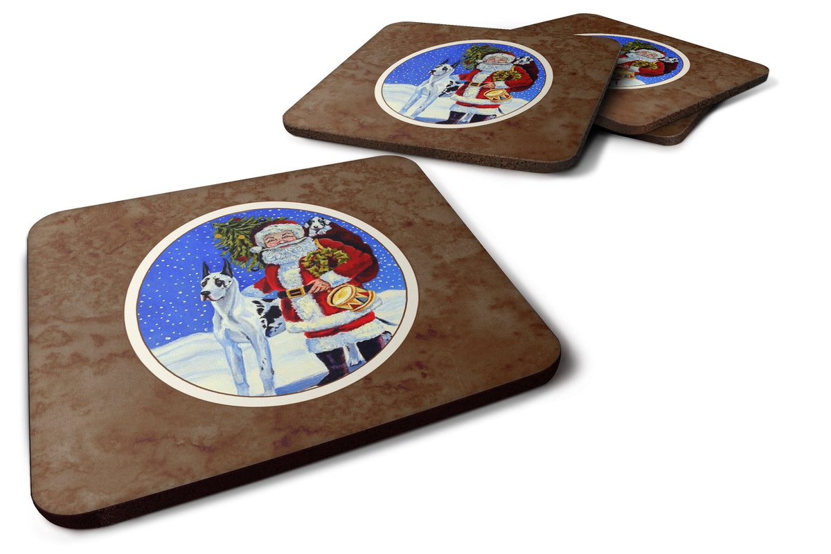 Harlequin Great Dane with Santa Claus Foam Coaster Set of 4 7083FC - the-store.com