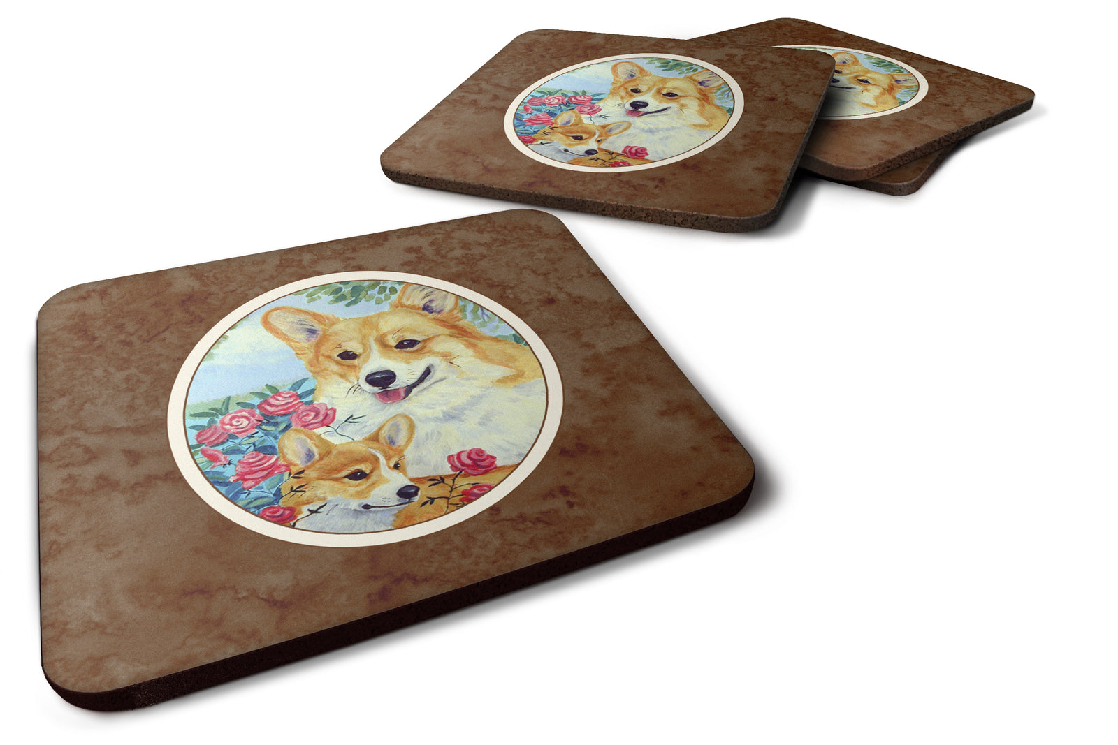 Corgi Momma loves Roses Foam Coaster Set of 4 7084FC - the-store.com