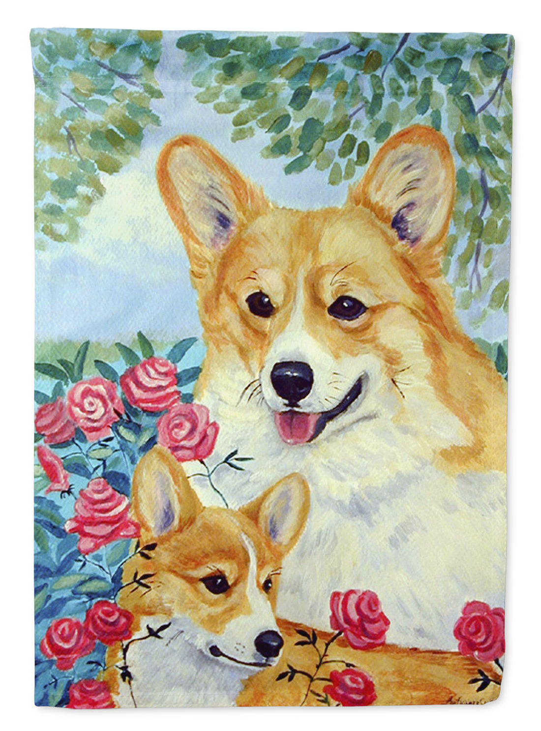 Corgi Momma&#39;s Love and Roses Flag Garden Size.