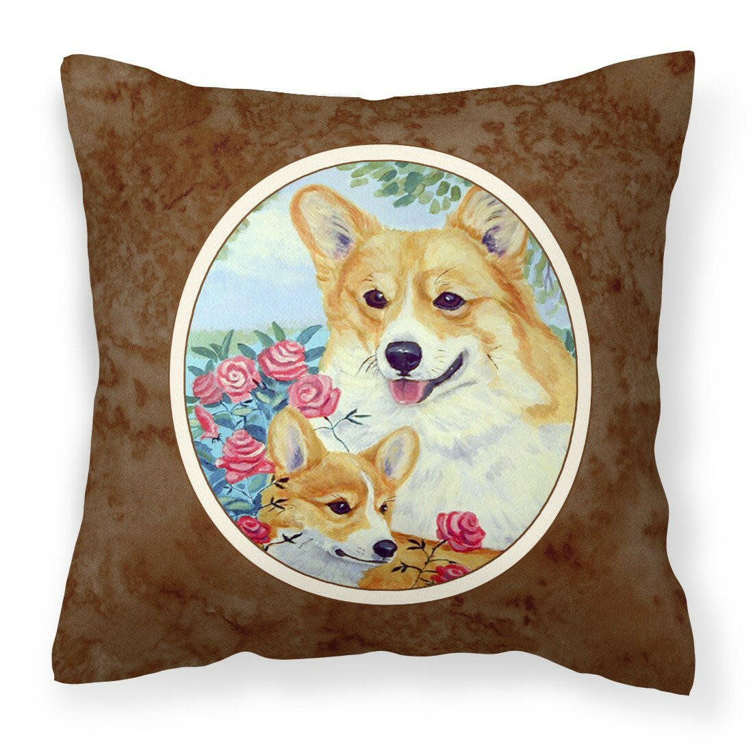 Corgi Momma loves Roses Fabric Decorative Pillow 7084PW1414 - the-store.com