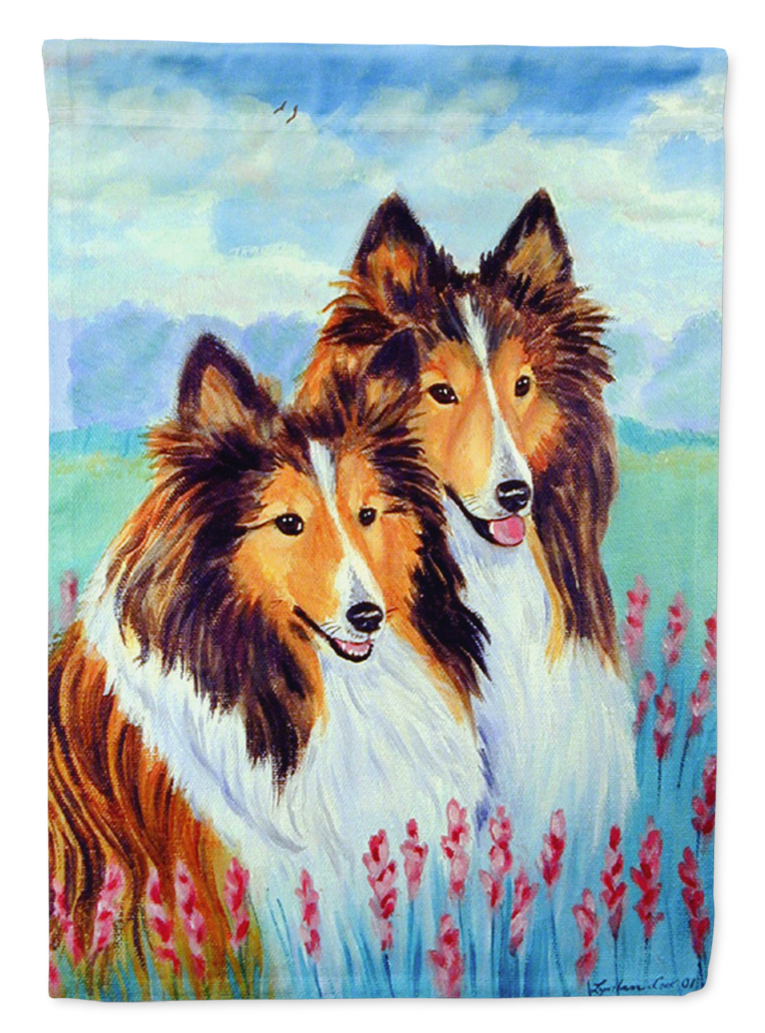 Two Sable Shelties Flag Canvas House Size  the-store.com.