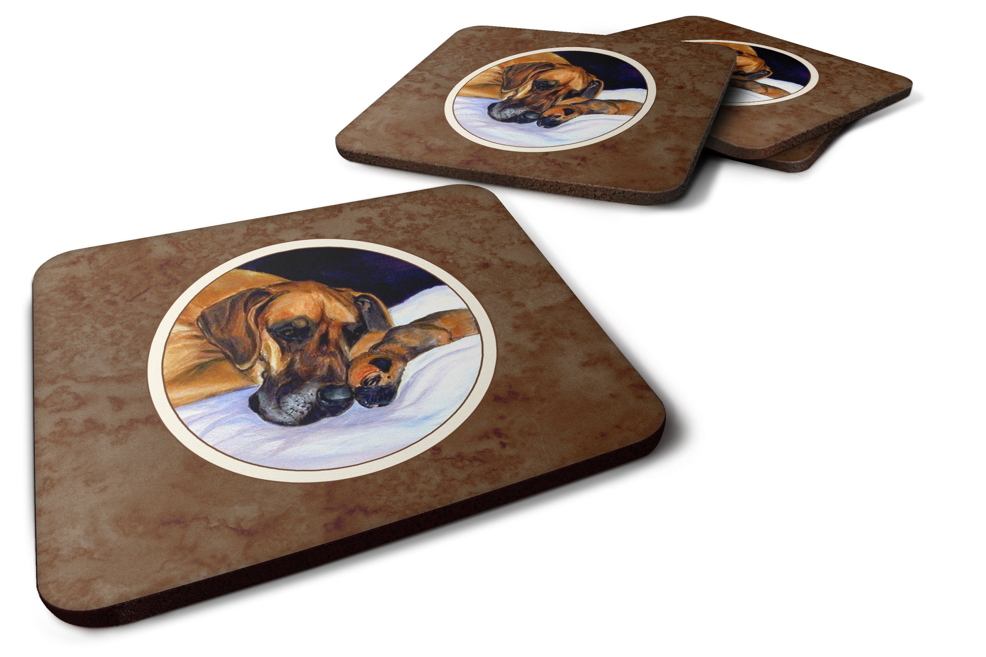 Natural Eared Fawn Great Dane Momma and Puppy Foam Coaster Set of 4 7099FC - the-store.com