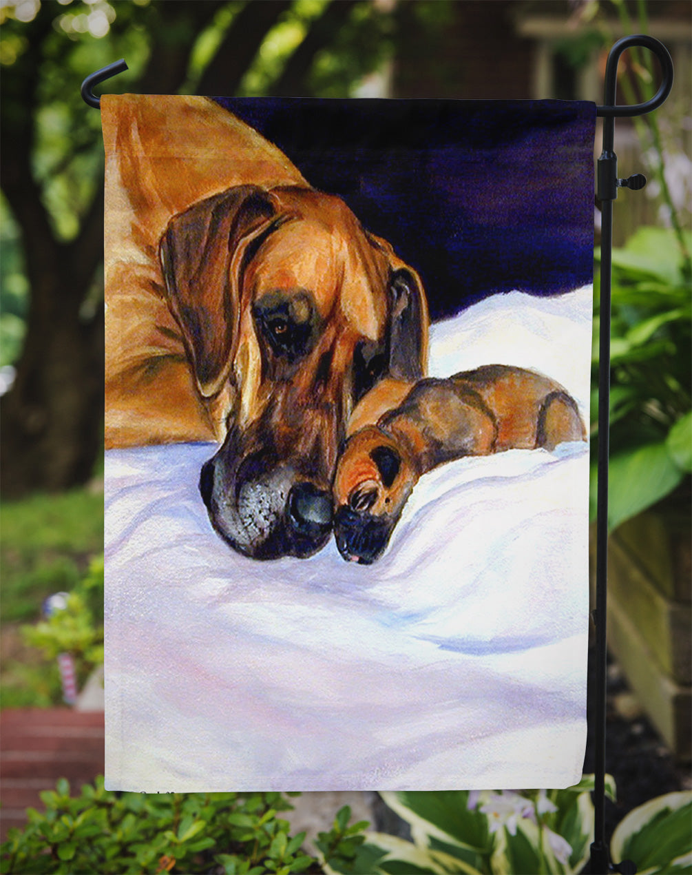 Fawn Natural Great Dane and Puppy Flag Garden Size.