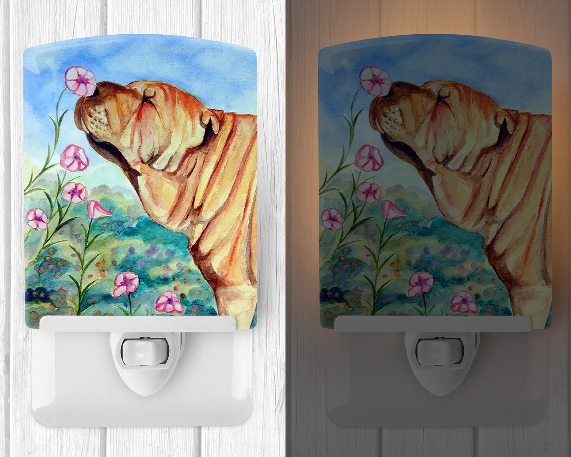 Shar Pei Smell the flowers Ceramic Night Light 7105CNL - the-store.com