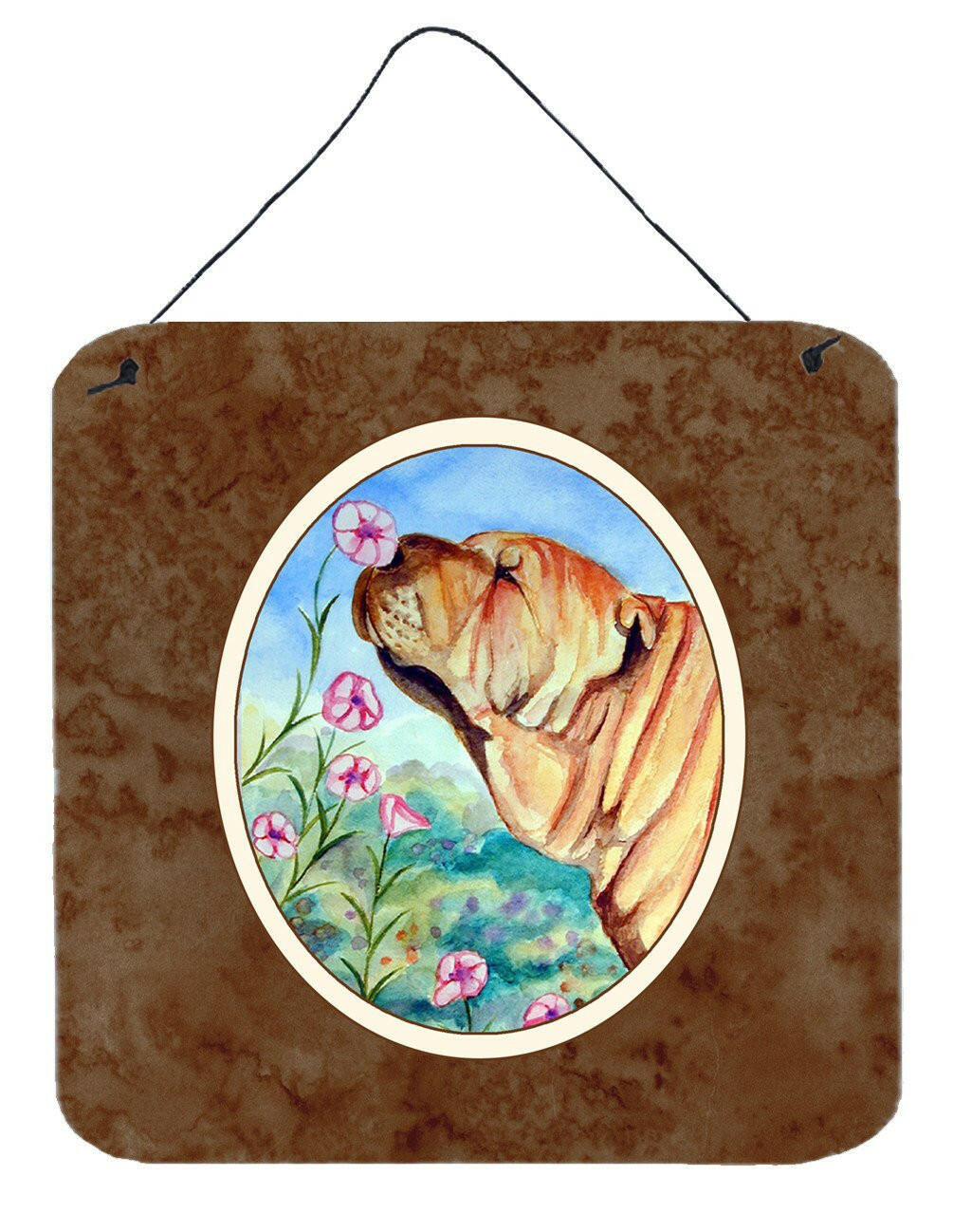 Shar Pei Smell the flowers Wall or Door Hanging Prints 7105DS66 by Caroline's Treasures