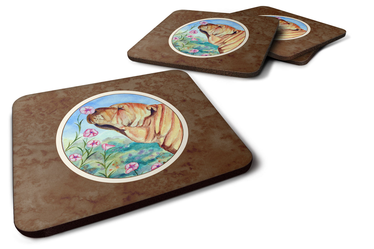 Shar Pei Smell the flowers Foam Coaster Set of 4 7105FC - the-store.com