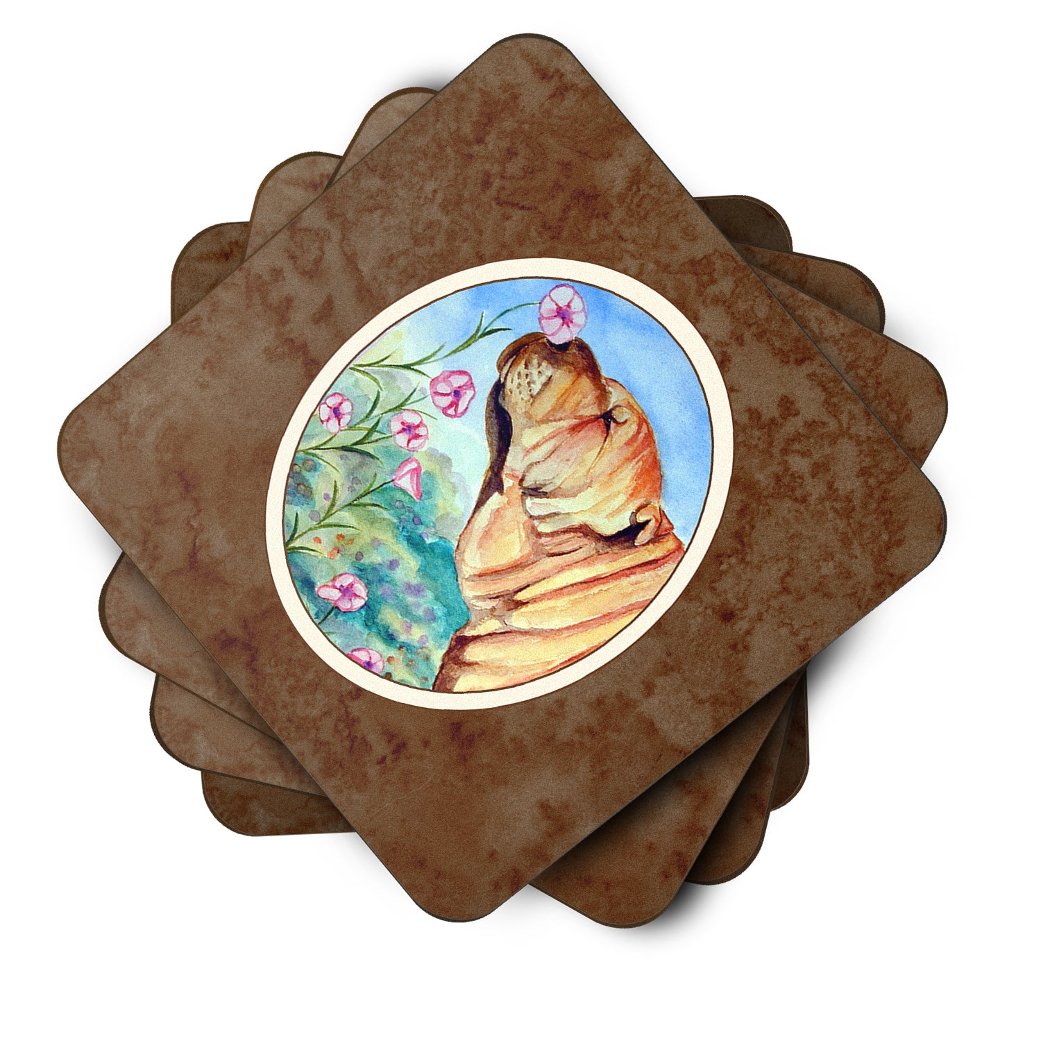 Shar Pei Smell the flowers Foam Coaster Set of 4 7105FC - the-store.com