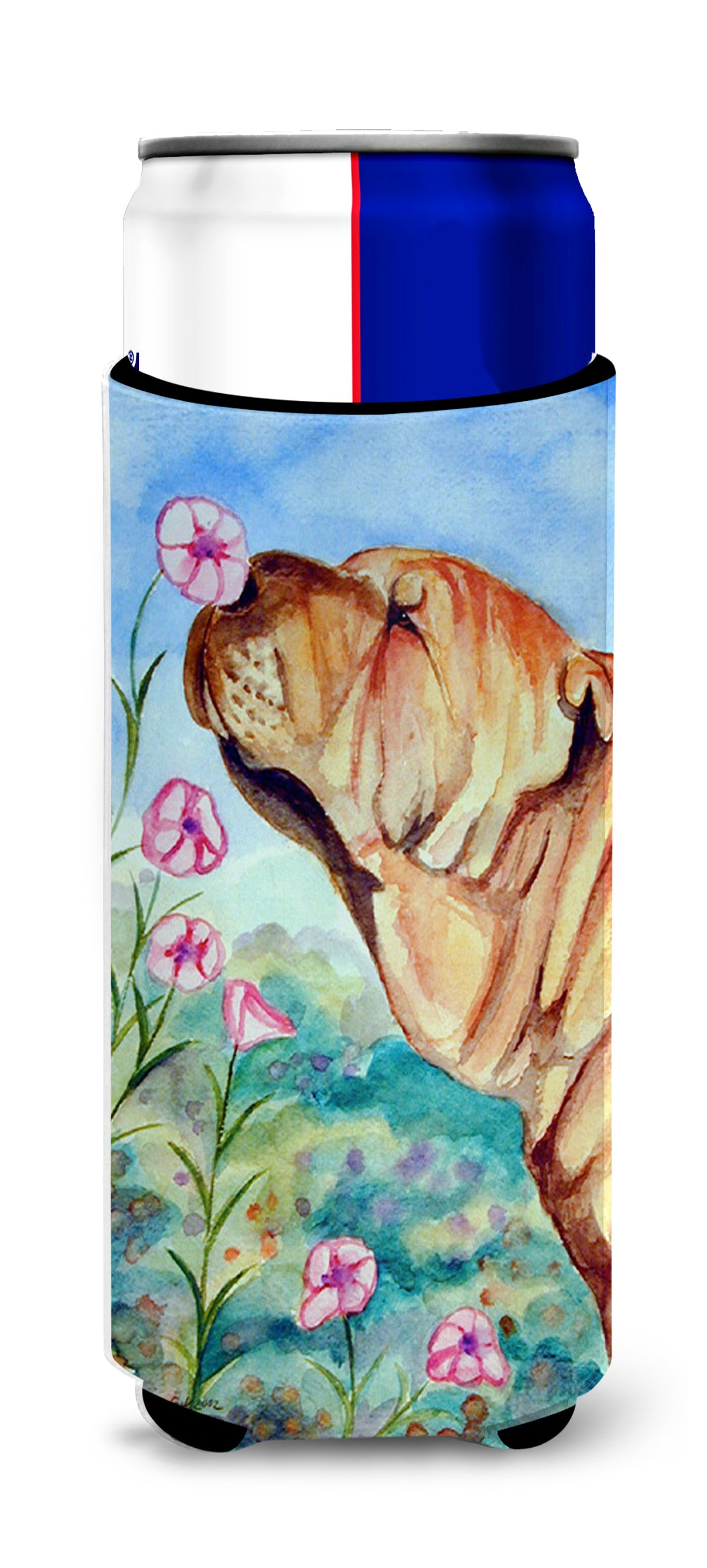 Shar Pei Smell the flowers Ultra Beverage Insulators for slim cans 7105MUK.