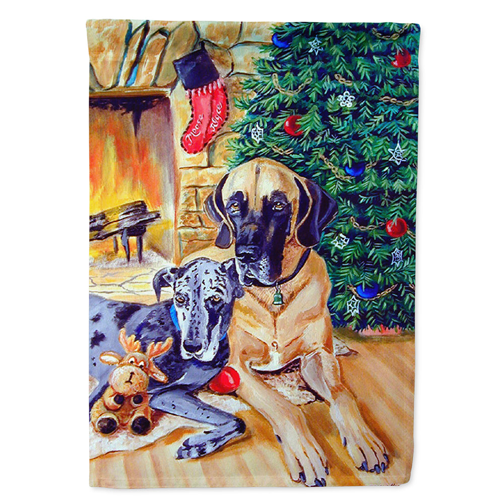 Harlequin and Blue Great Danes Under the Christmas Tree Flag Canvas House Size  the-store.com.