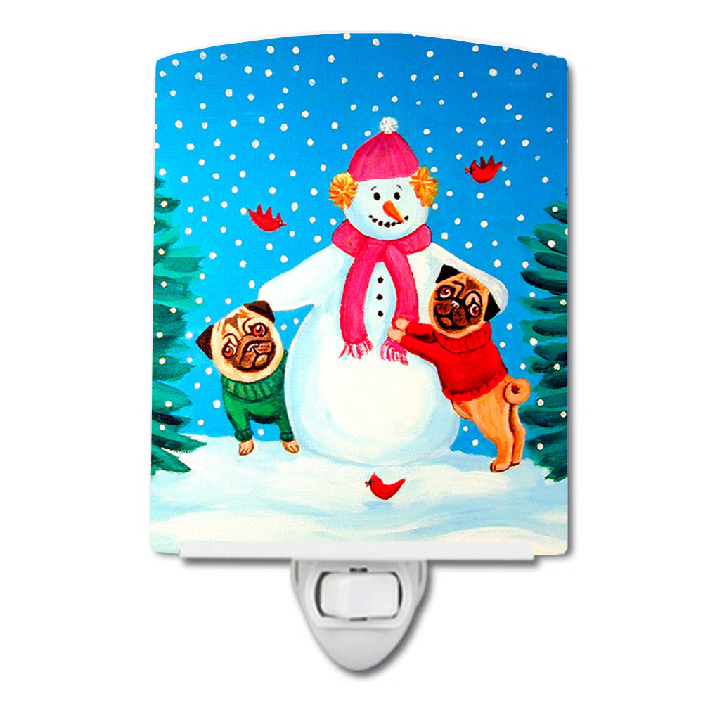 Snowman with Pug Winter Snowman Ceramic Night Light 7115CNL - the-store.com