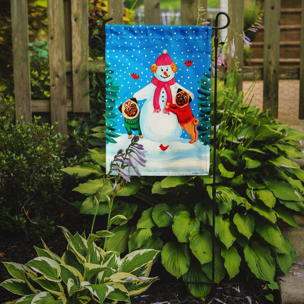 Snowman with Pug Winter Snowman Flag Garden Size.