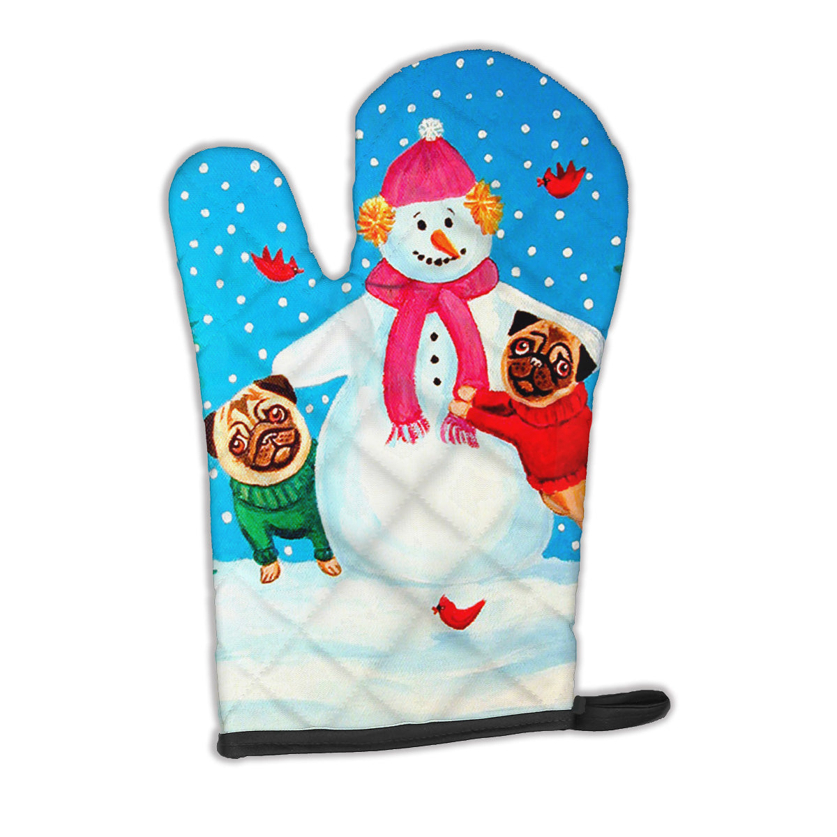 Snowman with Pug Winter Snowman Oven Mitt 7115OVMT  the-store.com.