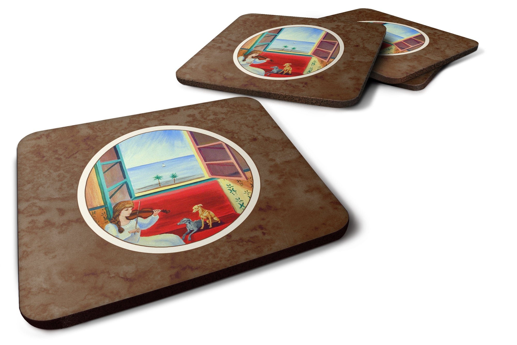 Italian Greyhounds and Violinist Foam Coaster Set of 4 7126FC - the-store.com