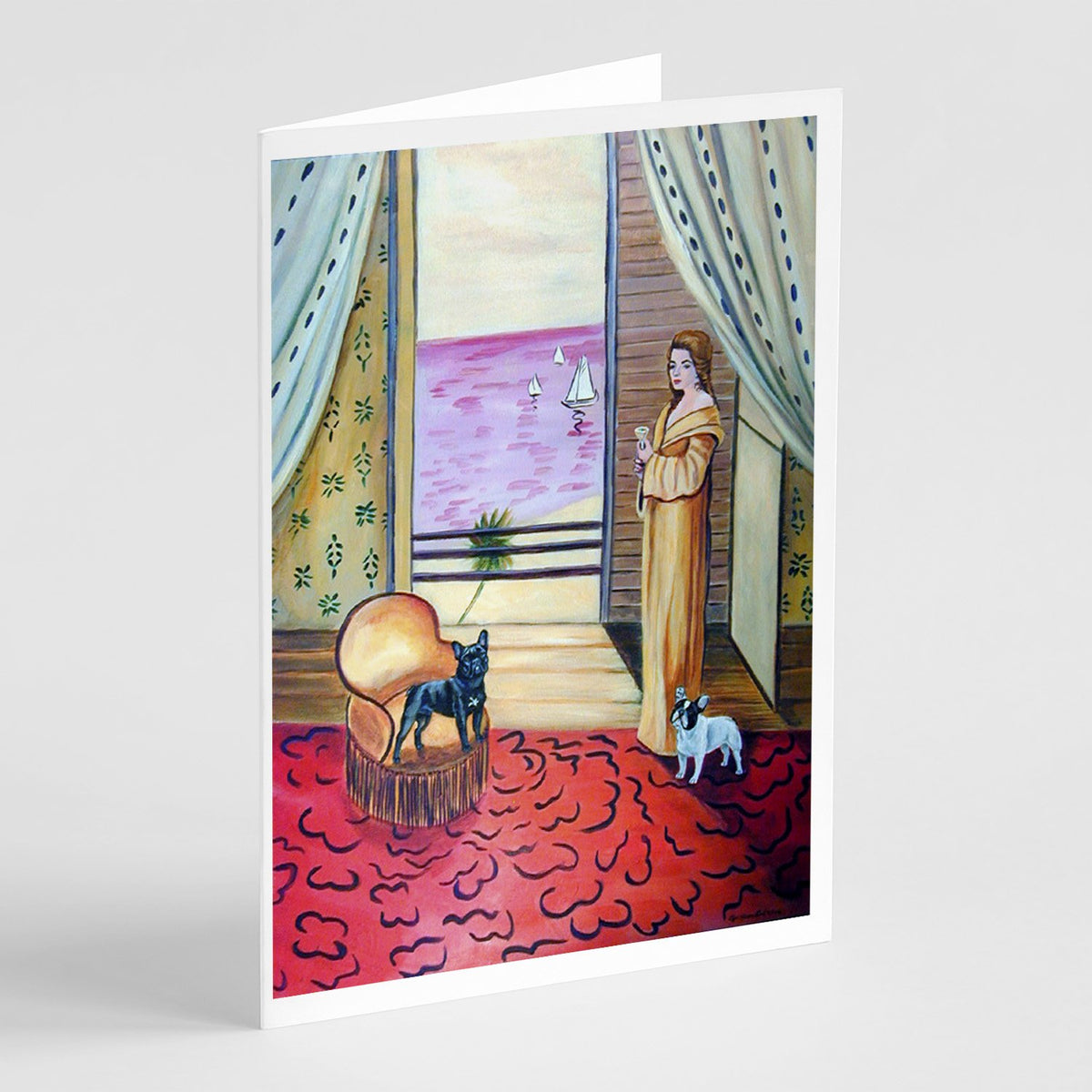 Buy this French Bulldog and lady  Greeting Cards and Envelopes Pack of 8