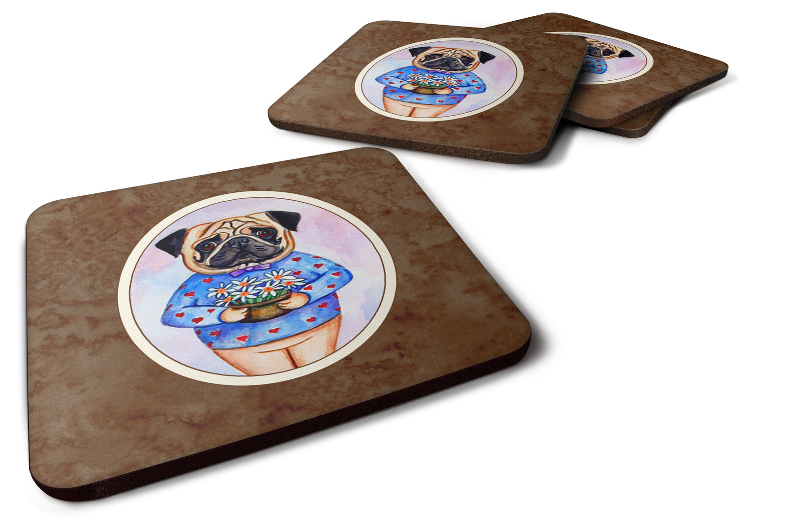 Pug Valentine's Hearts Foam Coaster Set of 4 7132FC - the-store.com