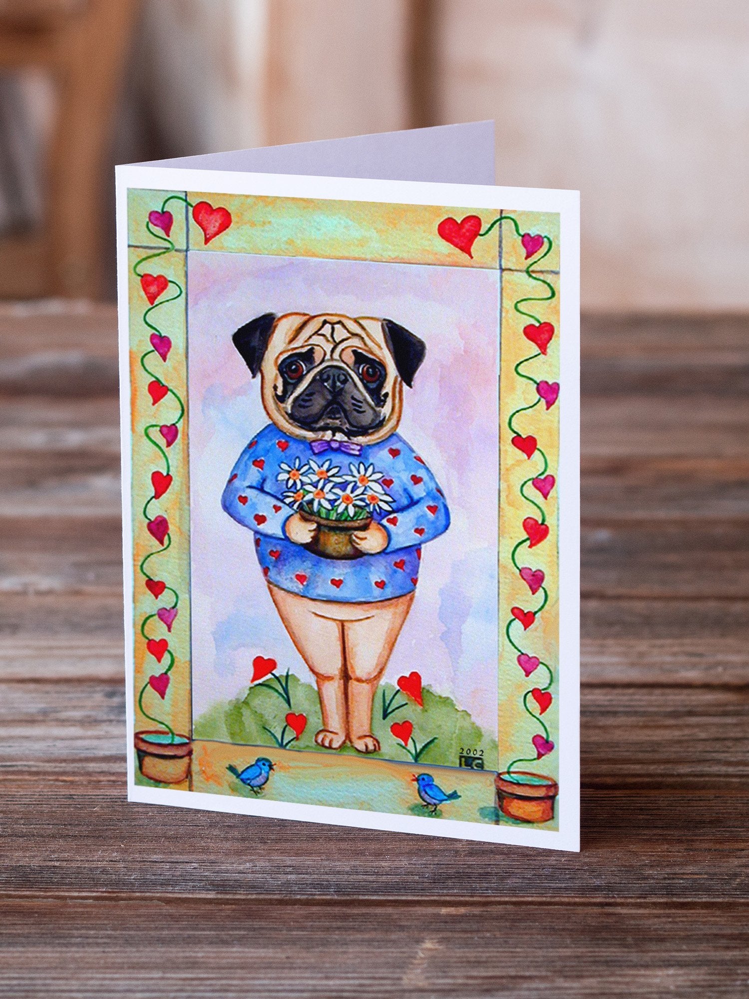 Pug Valentine's Hearts Greeting Cards and Envelopes Pack of 8 - the-store.com