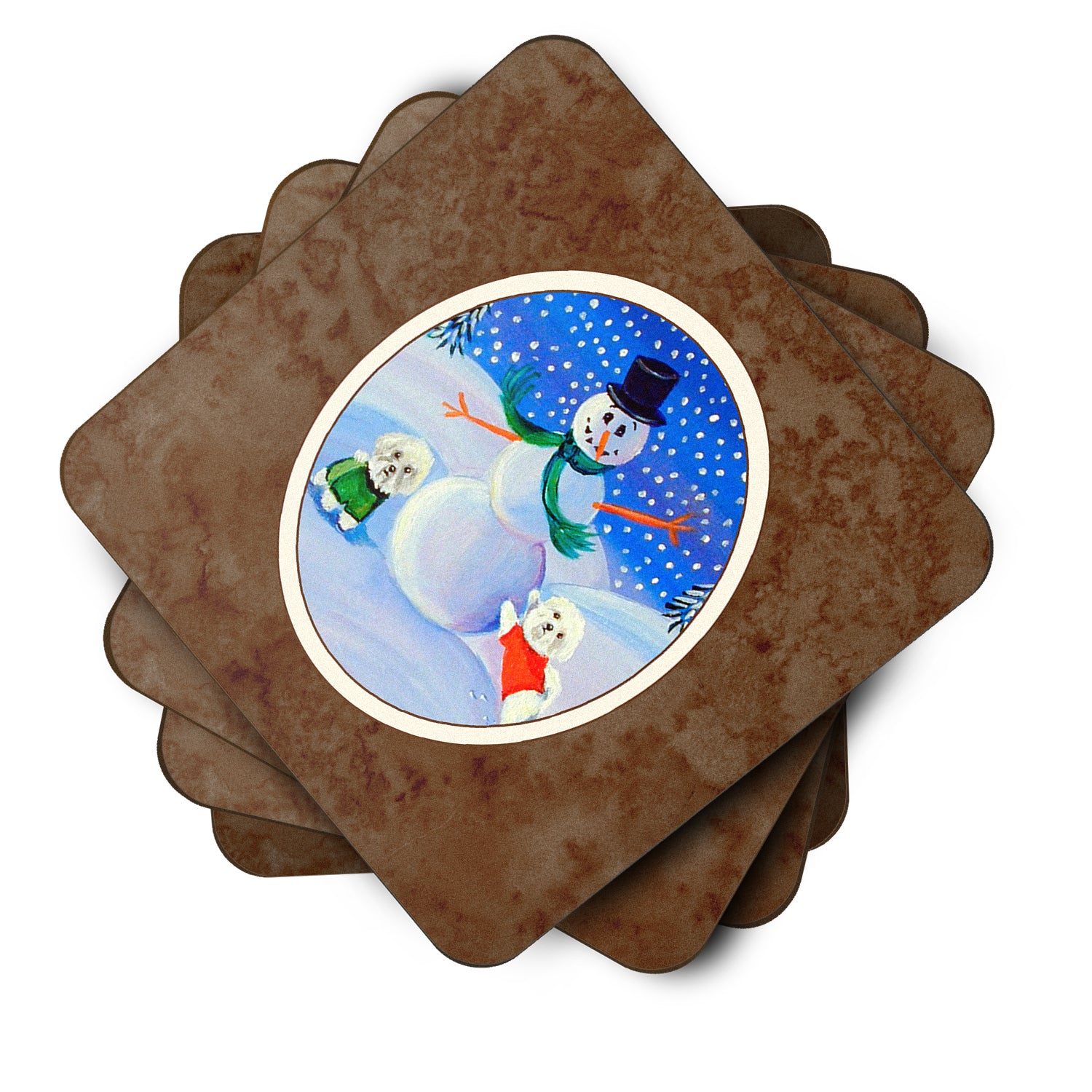 Snowman Bichon Frise Foam Coaster Set of 4 7145FC - the-store.com