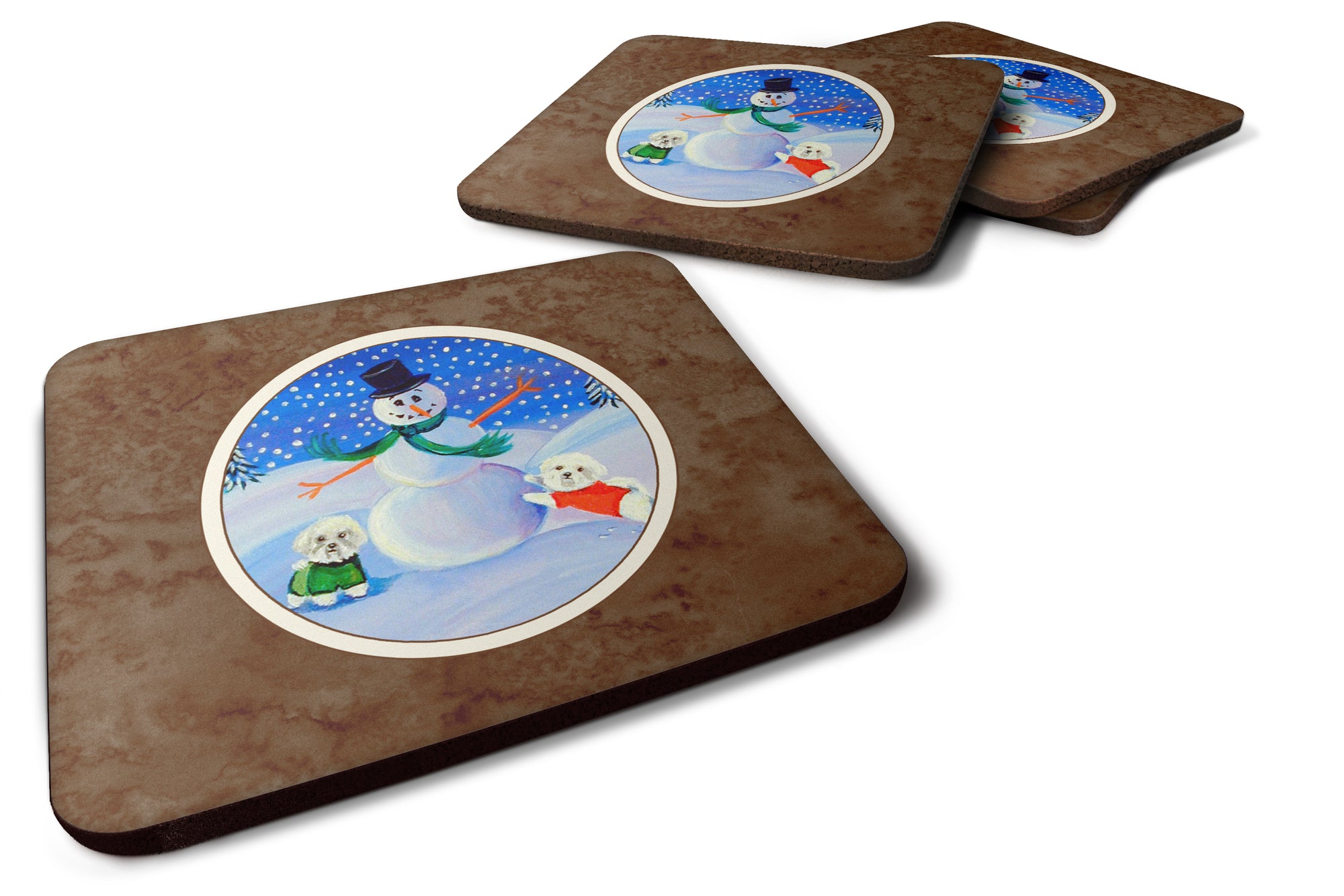 Snowman Bichon Frise Foam Coaster Set of 4 7145FC - the-store.com