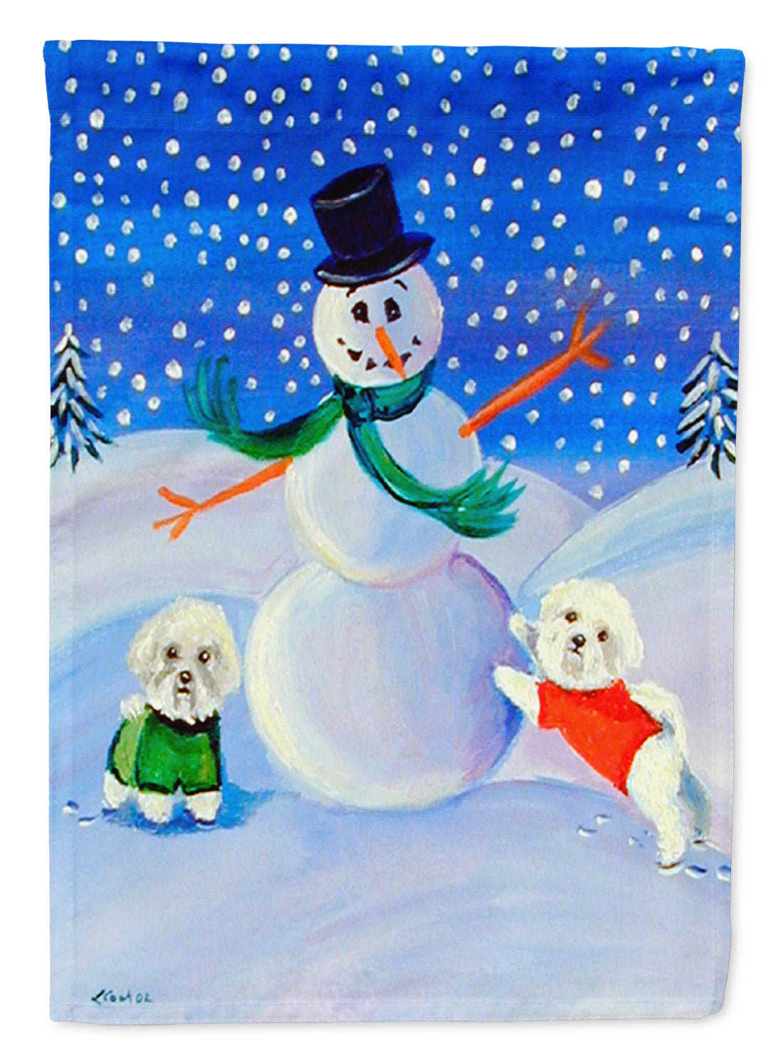 Snowman with a  Bichon Frise Flag Garden Size.