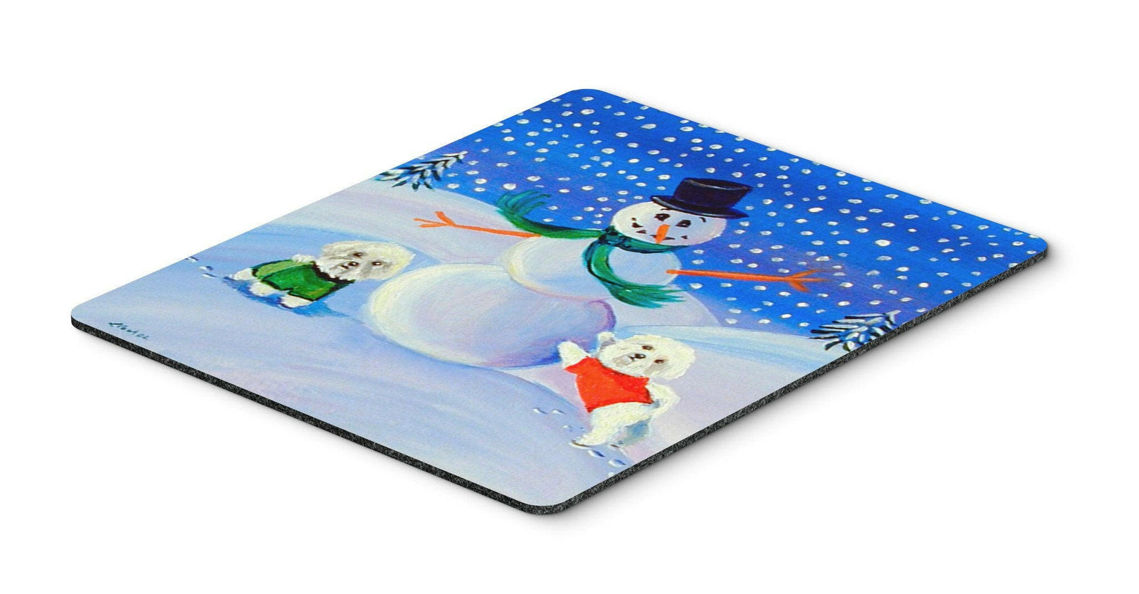 Snowman with a  Bichon Frise Mouse Pad / Hot Pad / Trivet by Caroline's Treasures