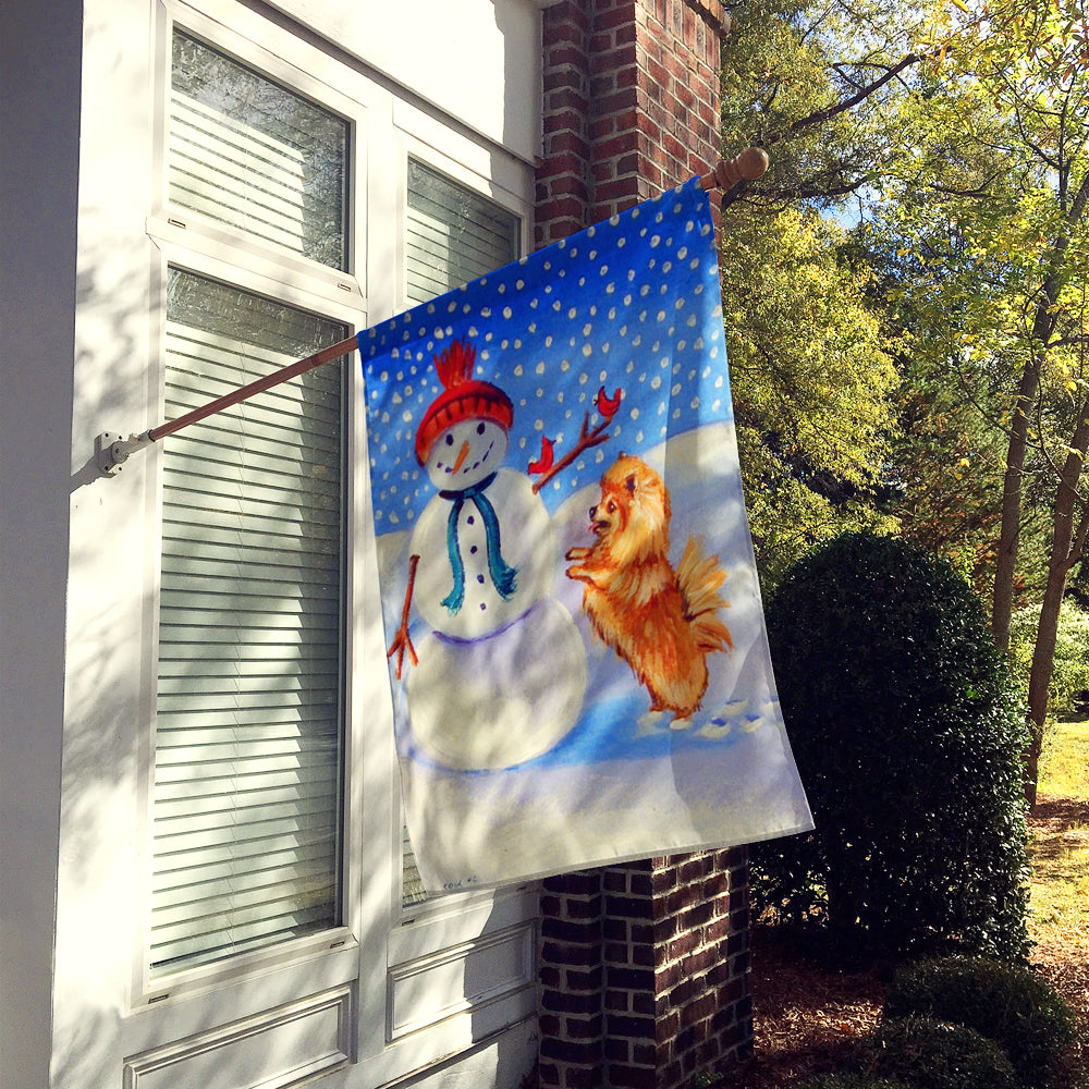 Snowman with Pomeranian Flag Canvas House Size  the-store.com.