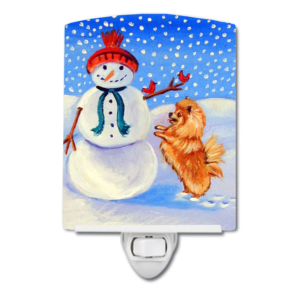 Snowman with Pomeranian Winter Snowman Ceramic Night Light 7151CNL - the-store.com