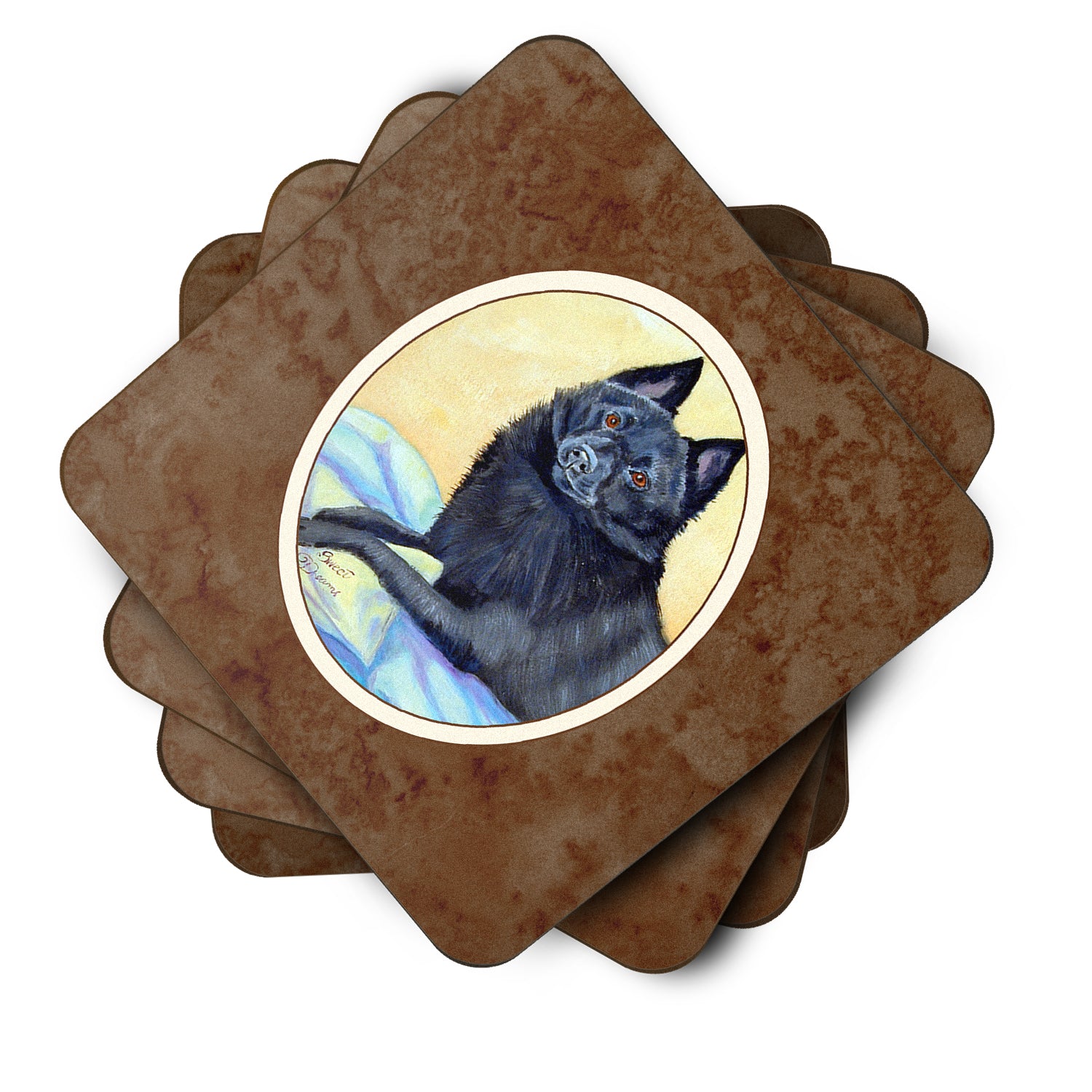 Schipperke Sweet Dreams Foam Coaster Set of 4 7152FC - the-store.com