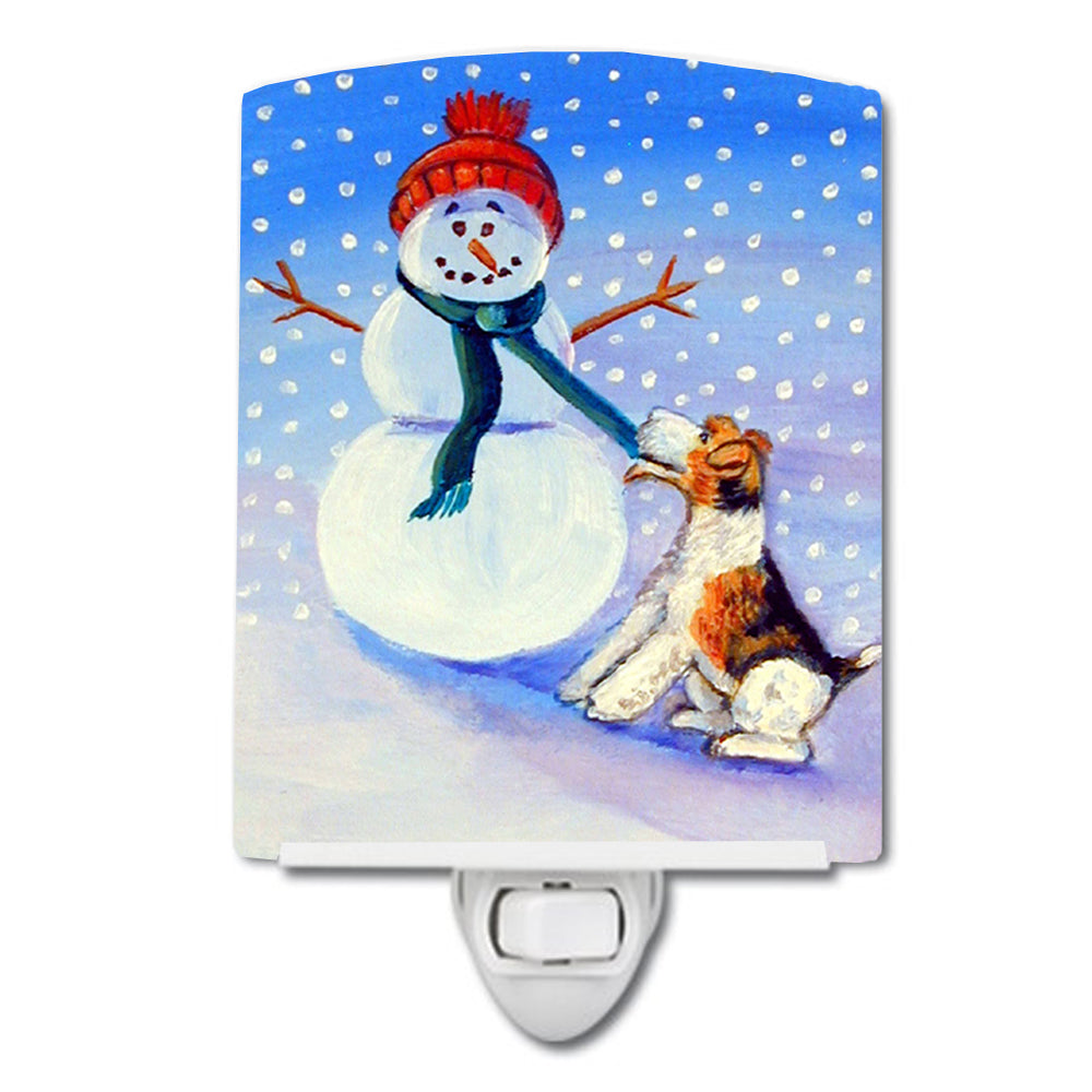 Snowman with  Fox Terrier Ceramic Night Light 7156CNL - the-store.com