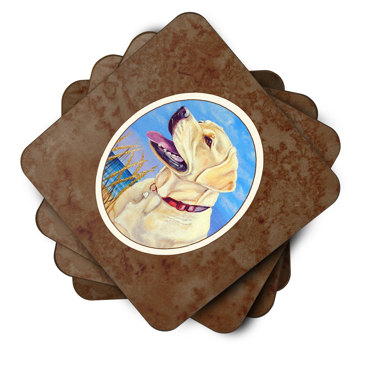 Yellow Labrador at the Beach Foam Coaster Set of 4 7158FC - the-store.com