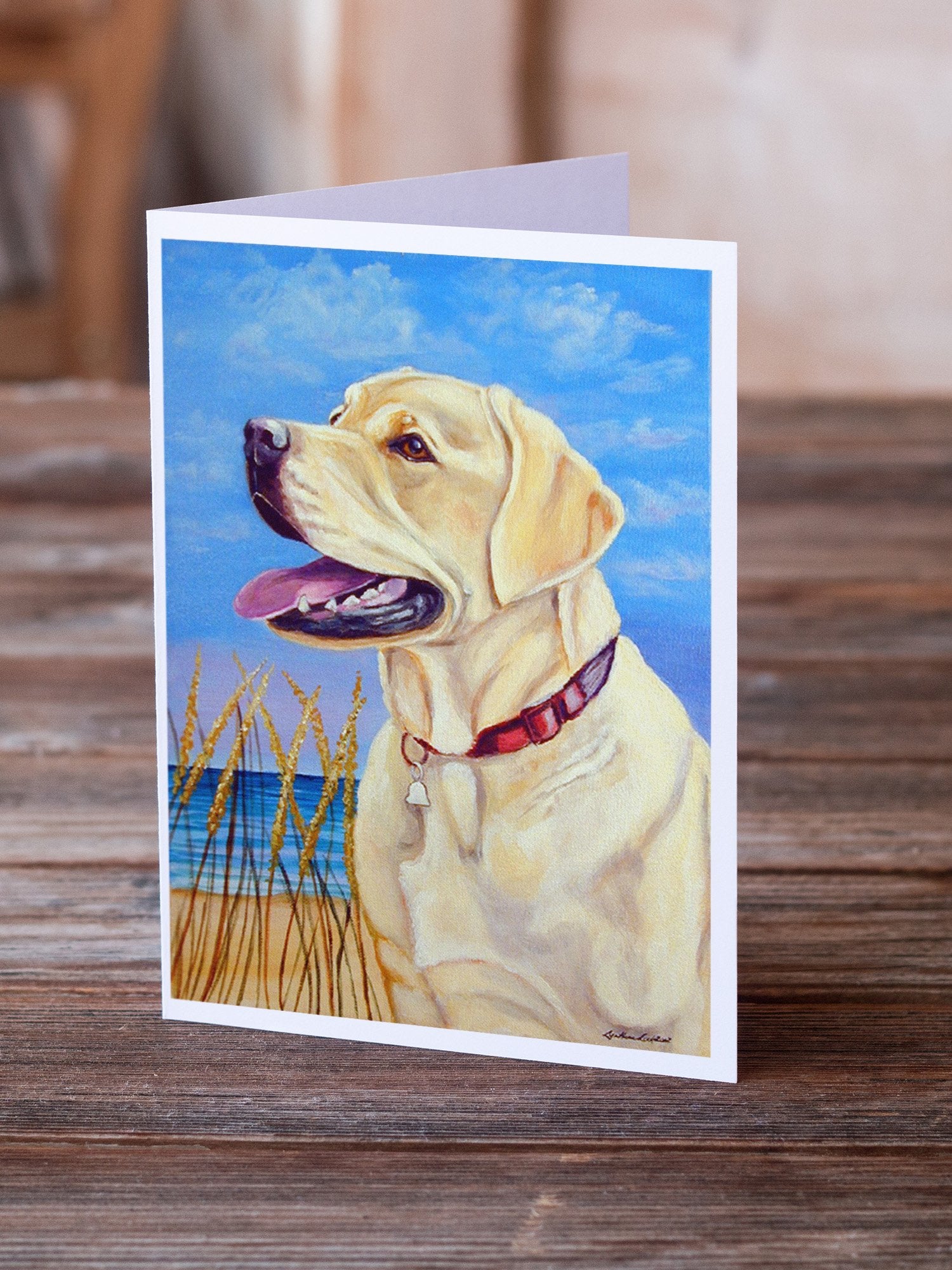 Buy this Yellow Labrador at the Beach  Greeting Cards and Envelopes Pack of 8