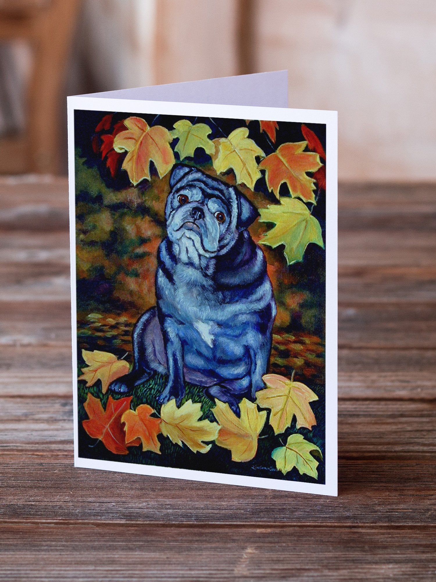 Buy this Old Black Pug in Fall Leaves  Greeting Cards and Envelopes Pack of 8