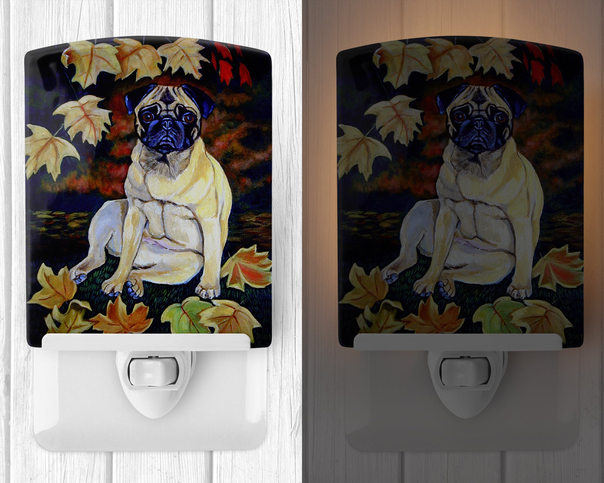 Fawn Pug in Fall Leaves Ceramic Night Light 7160CNL - the-store.com