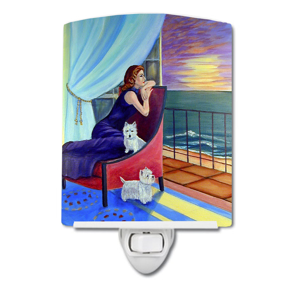 Lady with her Westie Ceramic Night Light 7167CNL - the-store.com