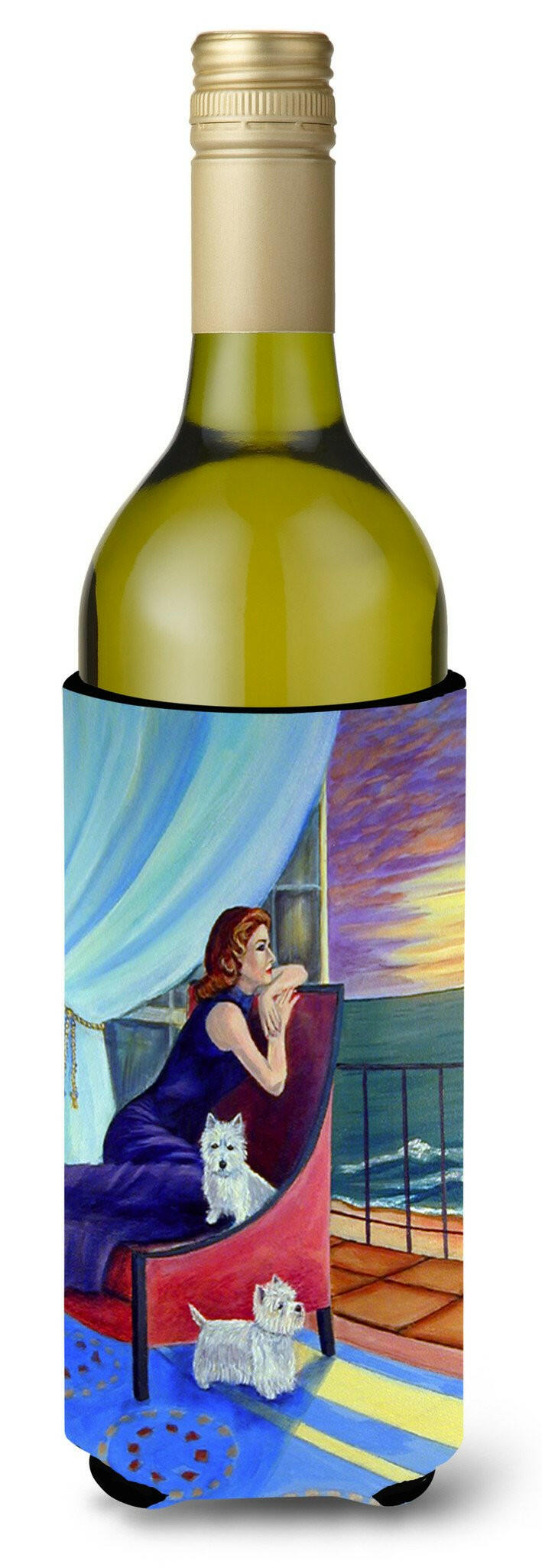 Lady with her Westie Wine Bottle Beverage Insulator Beverage Insulator Hugger by Caroline&#39;s Treasures