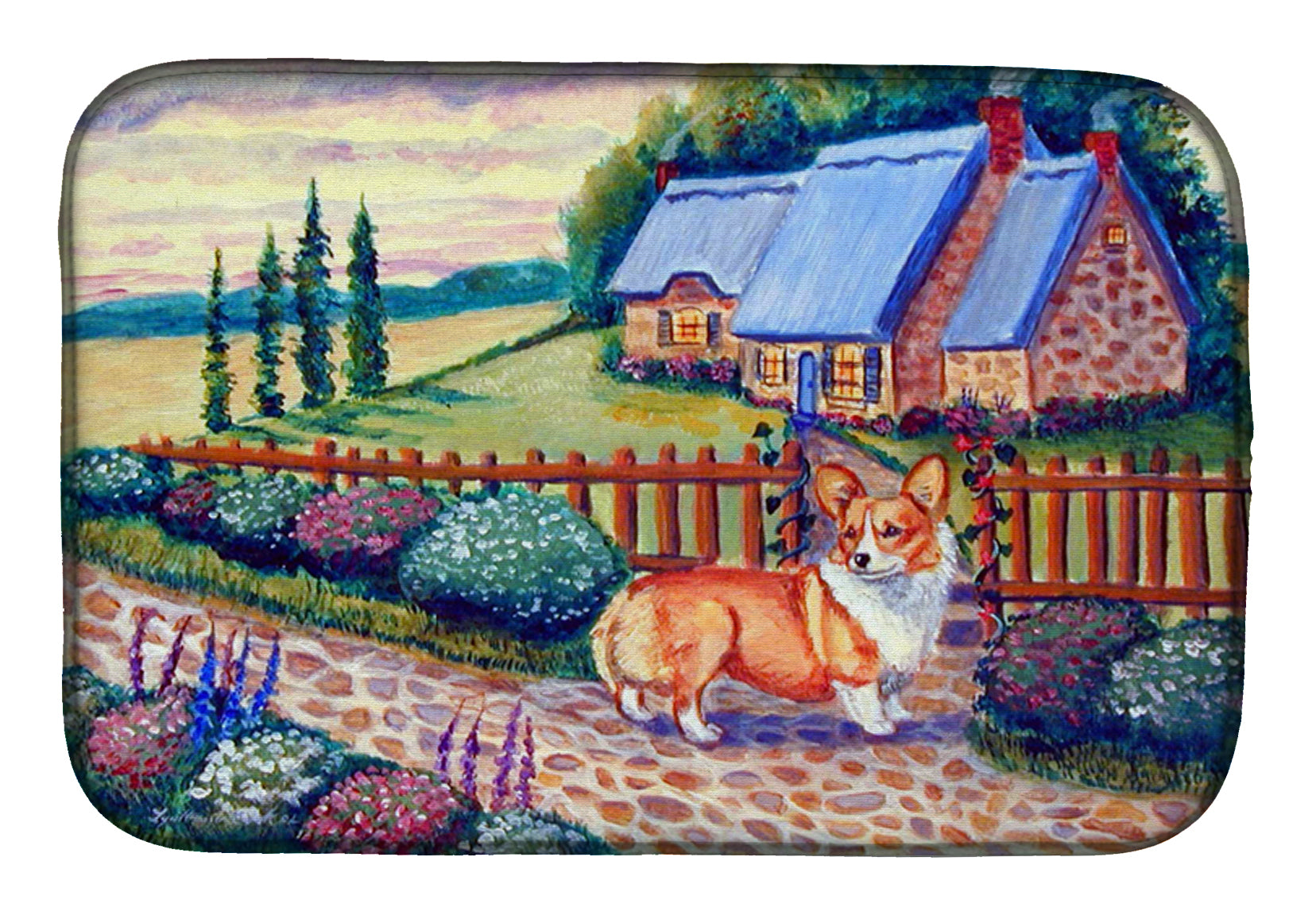 Pembroke Corgi at the Cottage Dish Drying Mat 7168DDM  the-store.com.