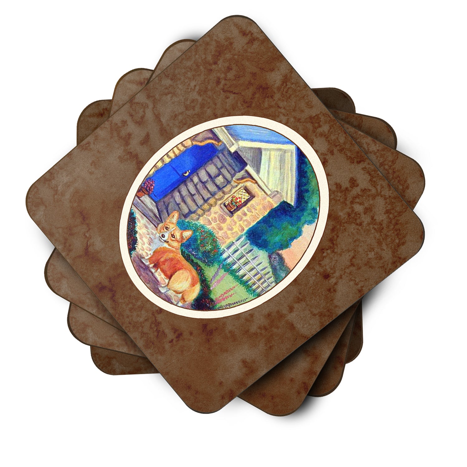 Corgi at the Cottage Foam Coaster Set of 4 7169FC - the-store.com