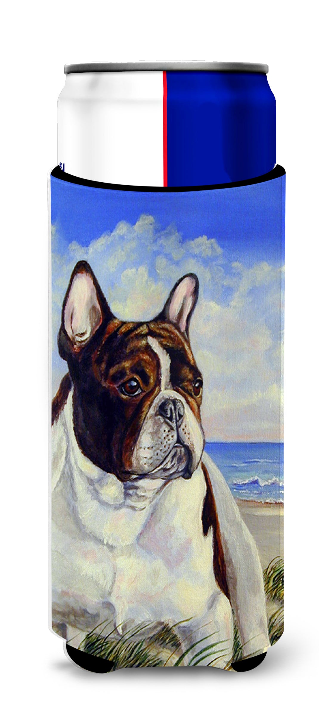 French Bulldog at the beach Ultra Beverage Insulators for slim cans 7171MUK.