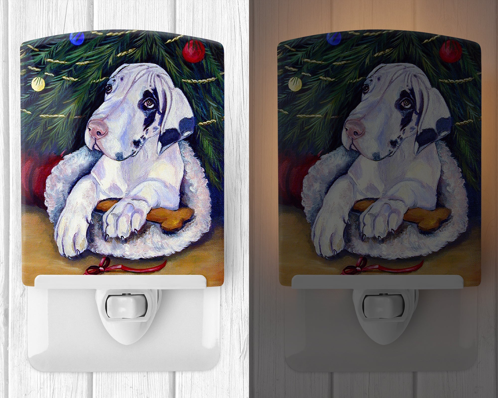 Christmas Tree with Harlequin Great Dane Ceramic Night Light 7172CNL - the-store.com