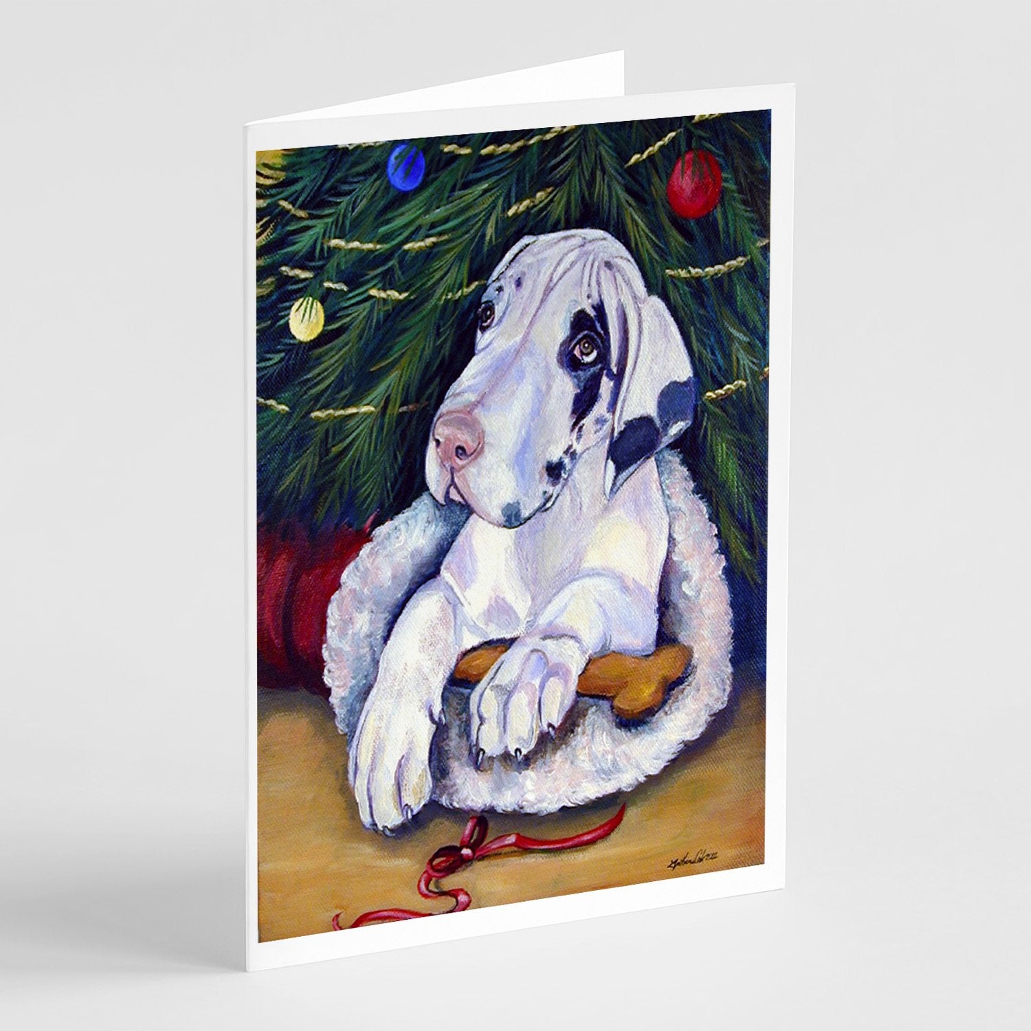 Buy this Christmas Tree with Harlequin Great Dane  Greeting Cards and Envelopes Pack of 8