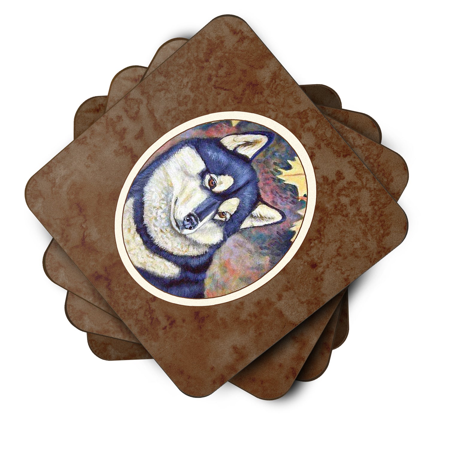 Fall Leaves Siberian Husky Foam Coaster Set of 4 7173FC - the-store.com