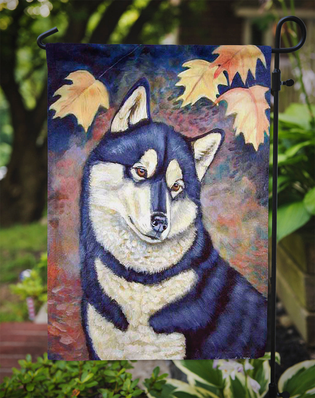 Fall Leaves Siberian Husky Flag Garden Size.