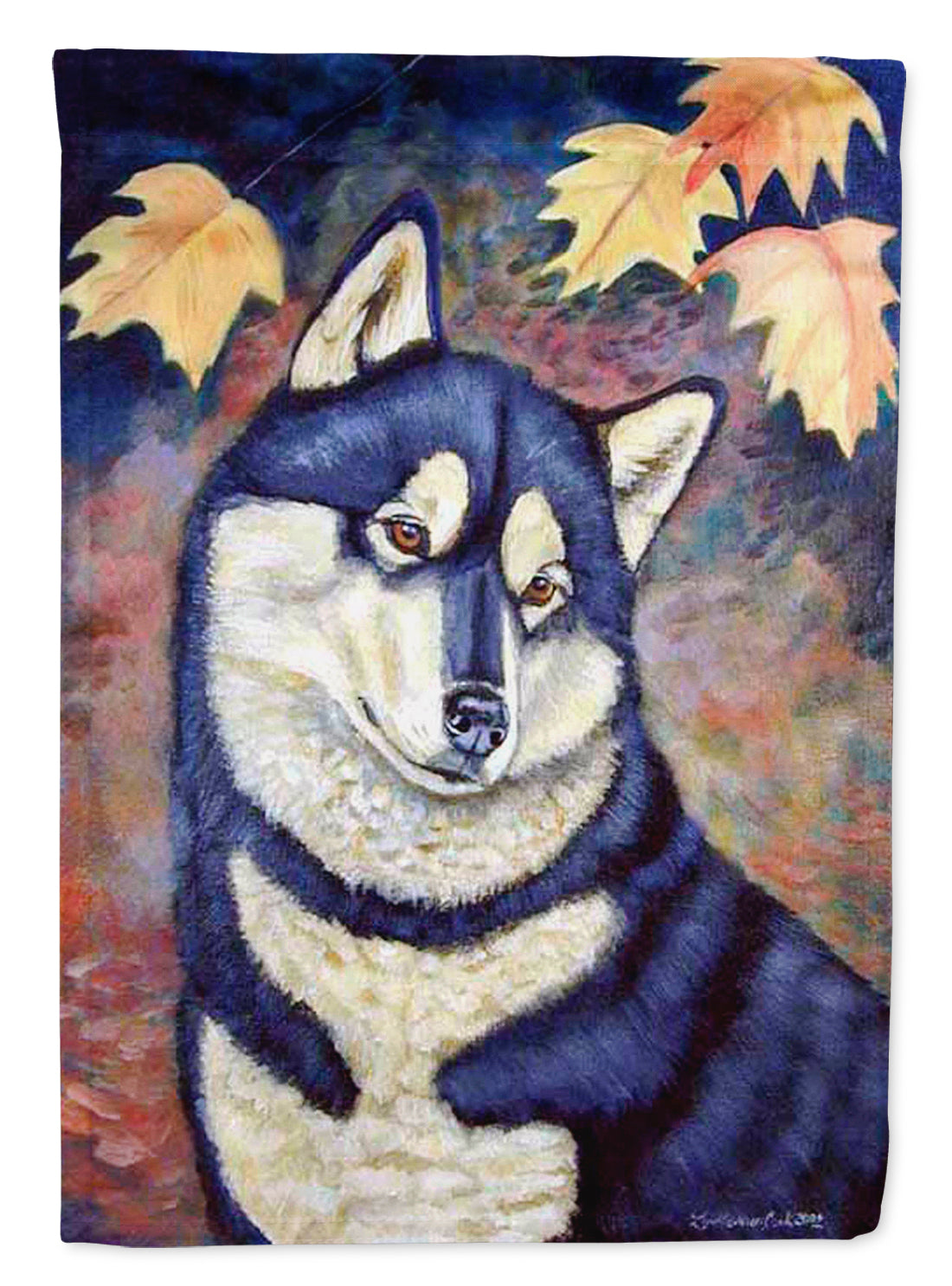 Fall Leaves Siberian Husky Flag Garden Size.