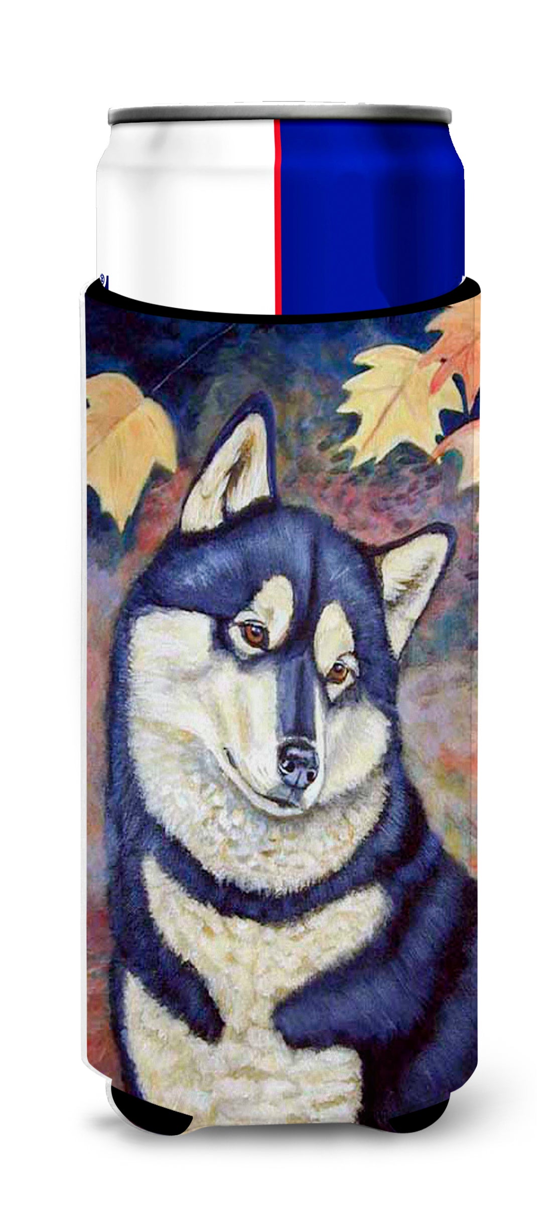 Fall Leaves Siberian Husky Ultra Beverage Insulators for slim cans 7173MUK.